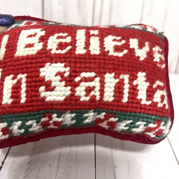 Needlepoint Door Hanger "I Believe In Santa" Door Hanger/Ornament/Velvet Backing - Picture 3 of 6